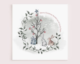 CUSTOMISE NAMES | Woodland Christmas Card, Personalised, Son, Daughter, in Law, Auntie, Uncle, Friend, Couple, Modern, Partner, Cute, Rustic