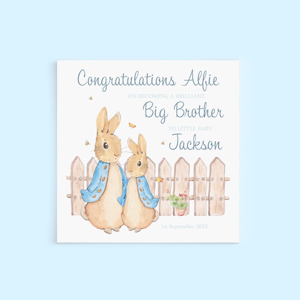 New Big Brother Card, New Brother Card, Personalised Big Brother Card, Sibling Congratulations, Rabbit, New Baby Brother, New Baby Sister