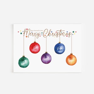 Family Christmas Card, Personalised Christmas Card, Bauble Christmas Card, Family Names, Xmas, Modern Christmas Card, Baubles,