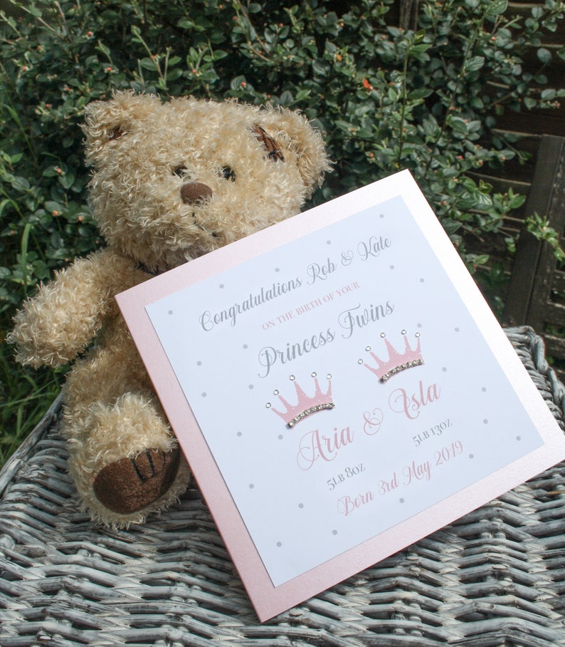Twin Girl Baby Card Birth Congratulations Card Cinderella Twin New Baby Card Personalised Twin Card Princess Twin Card Twin Girl Card