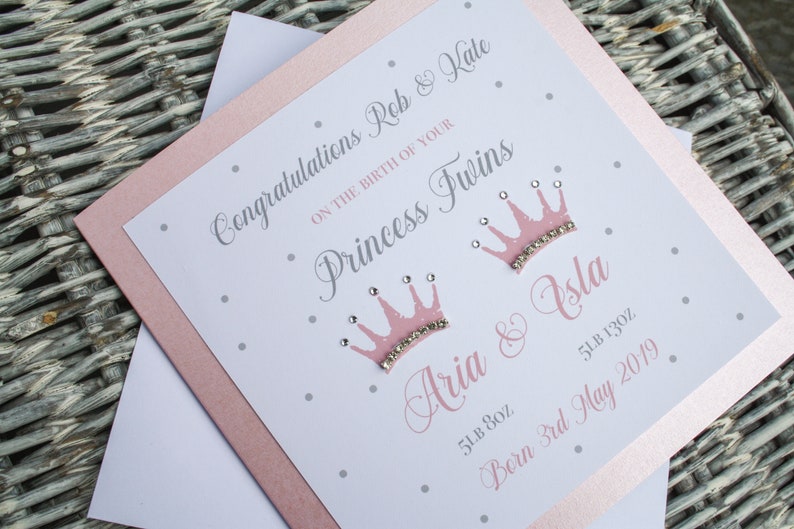 Twin Girl Baby Card Birth Congratulations Card Cinderella Twin New Baby Card Personalised Twin Card Princess Twin Card Twin Girl Card