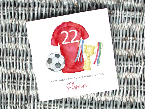 Carte joyeux anniversaire football bleu blanc rouge avec enveloppe