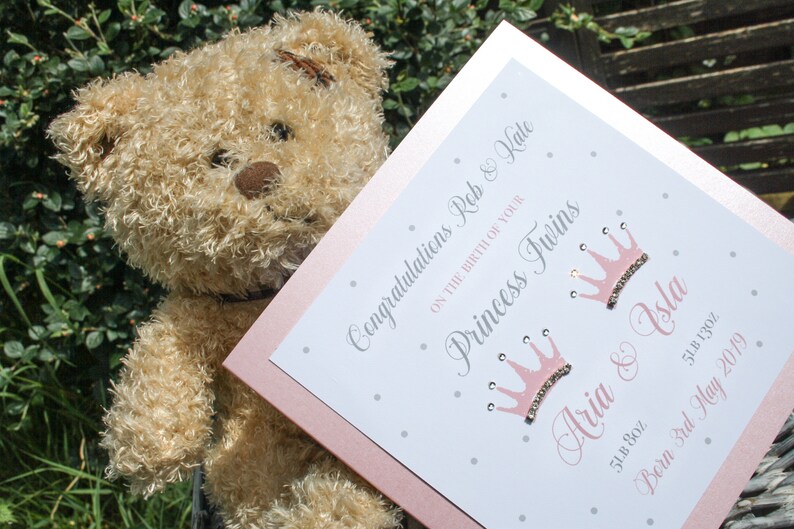 Twin Girl Baby Card Birth Congratulations Card Cinderella Twin New Baby Card Personalised Twin Card Princess Twin Card Twin Girl Card