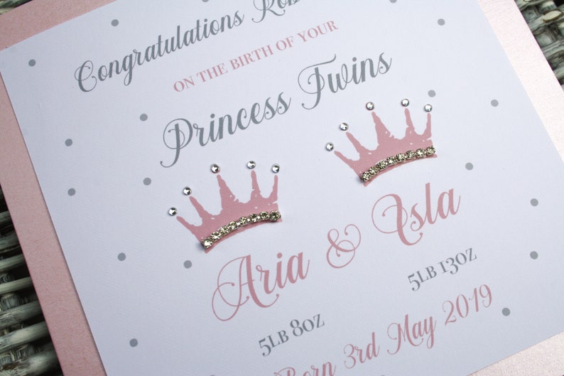 Twin Girl Baby Card Birth Congratulations Card Cinderella Twin New Baby Card Personalised Twin Card Princess Twin Card Twin Girl Card