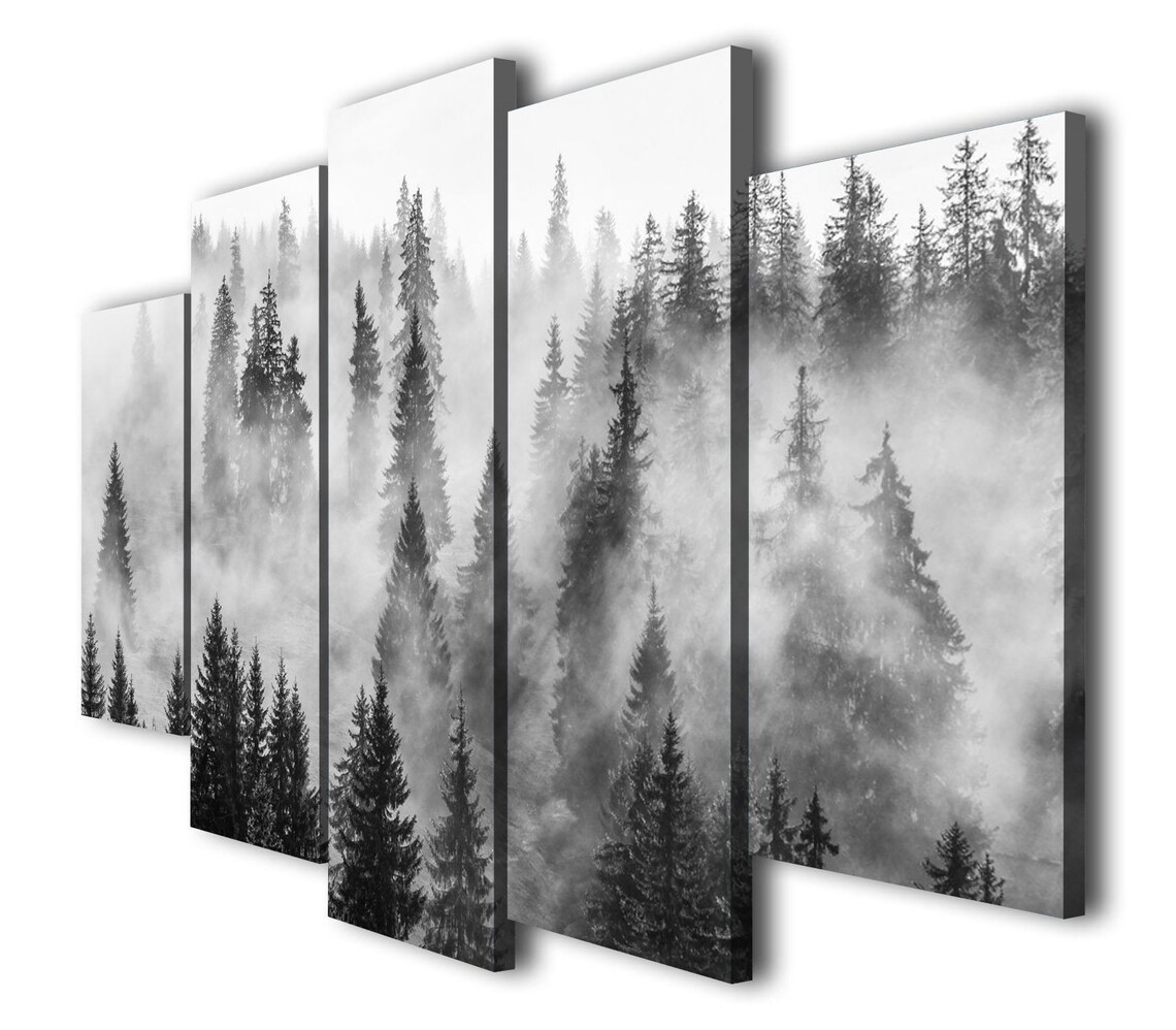 Misty Forest Wall Art Trees Canvas Print Forest Modern Art Etsy