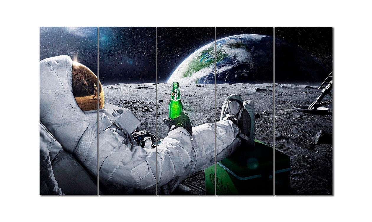 Astronaut drinking beer on moon while watching to earth | Etsy
