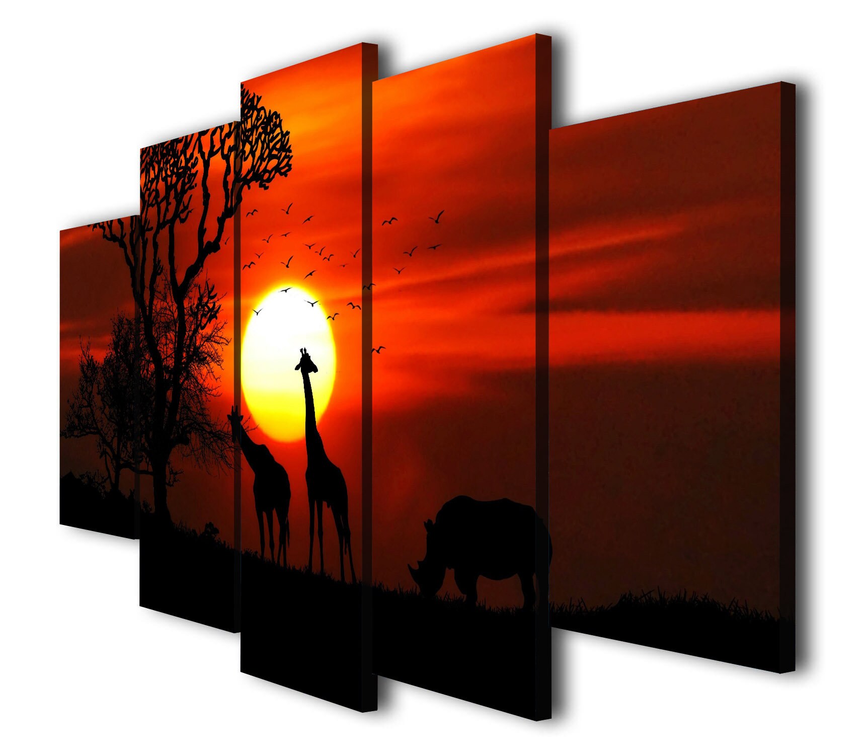 African Savanna Sunset canvas wall art Giraffes shadows at Etsy