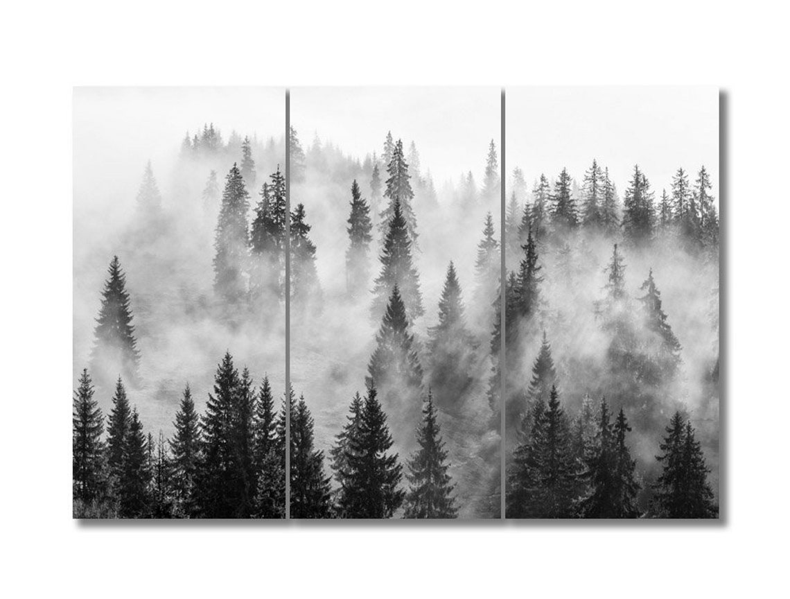 Misty Forest Wall Art Trees Canvas Print Forest Modern Art Etsy