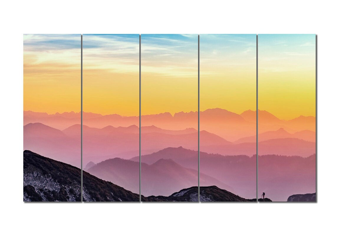 Pink sunset in the mountains canvas wall art Mountains Sunset Etsy