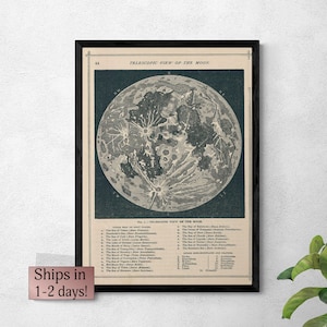 Vintage Moon Map, Vintage Lunar Map of the Moon, Antique Moon Print, Moon Map, Antique Celestial Map, Moon Poster, Science Art, Astronomy