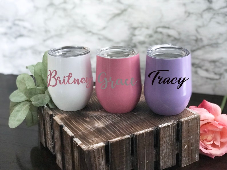 Bridesmaid Proposals 12 oz set of 1 Stainless Steel Monogram Wine Tumbler Personalized Wine Tumblers Bachelorette gifts Wine Tumbler