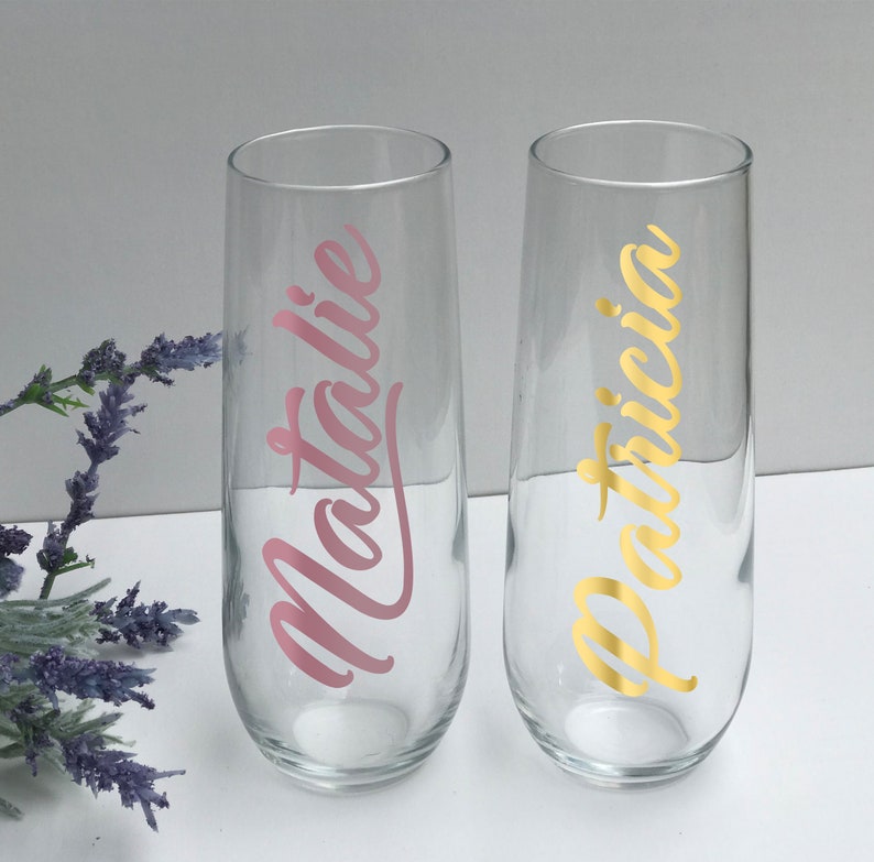 engagement gift stemless champagne flute rose gold champagne flute Bride champagne flute bridal shower champagne glass bride and groom
