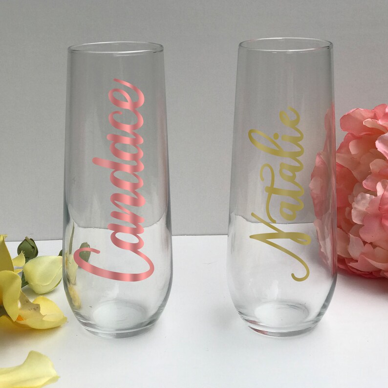 engagement gift stemless champagne flute rose gold champagne flute Bride champagne flute bridal shower champagne glass bride and groom