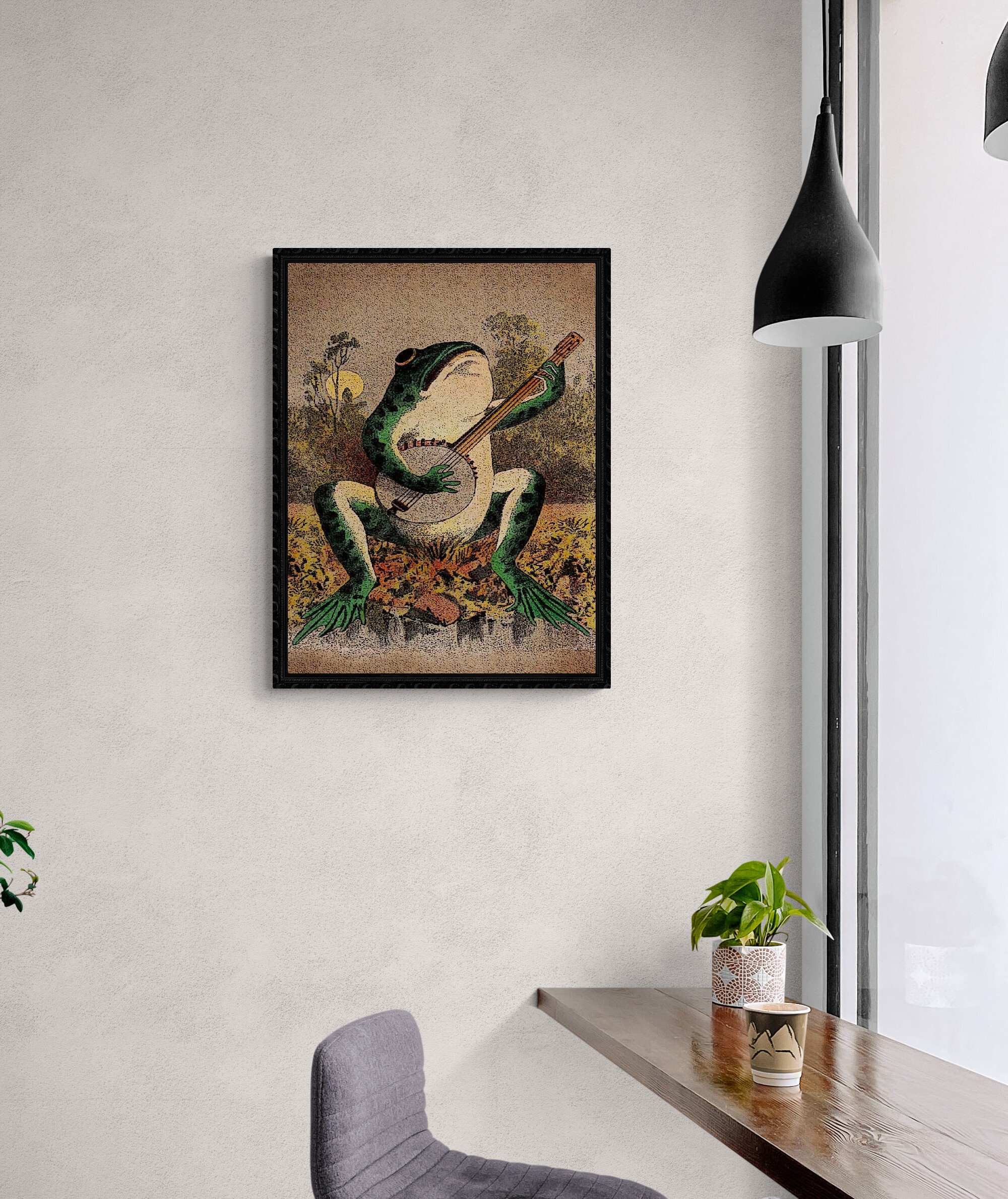 A Frog Playing Banjo in the Moonlight Vintage Poster Art Etsy