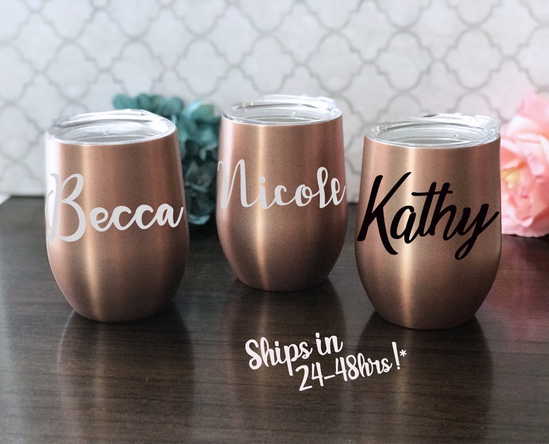 Bridesmaid Proposals 12 oz set of 1 Stainless Steel Monogram Wine Tumbler Personalized Wine Tumblers Bachelorette gifts Wine Tumbler