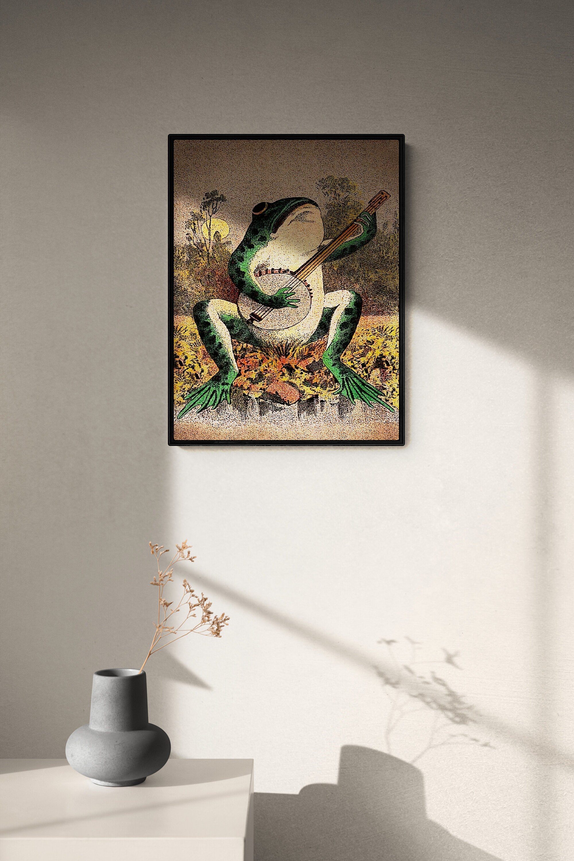 A Frog Playing Banjo in the Moonlight Vintage Poster Art Etsy