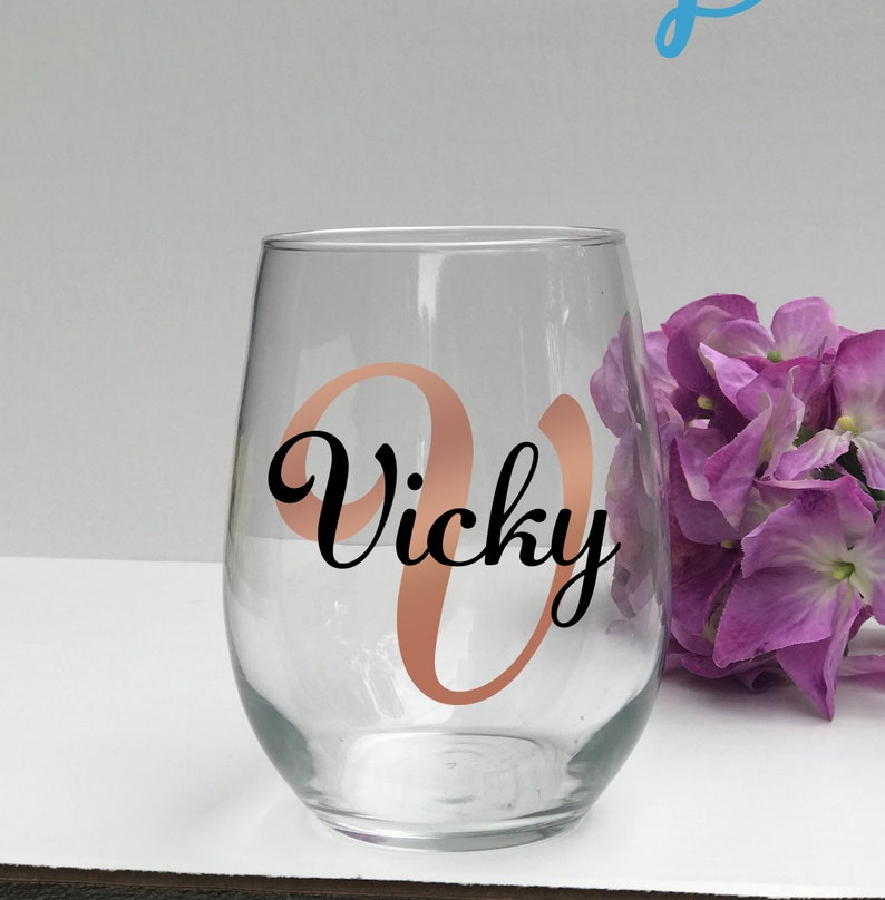 Monogrammed Initial on Stemless Wine Glasses Personalized Etsy