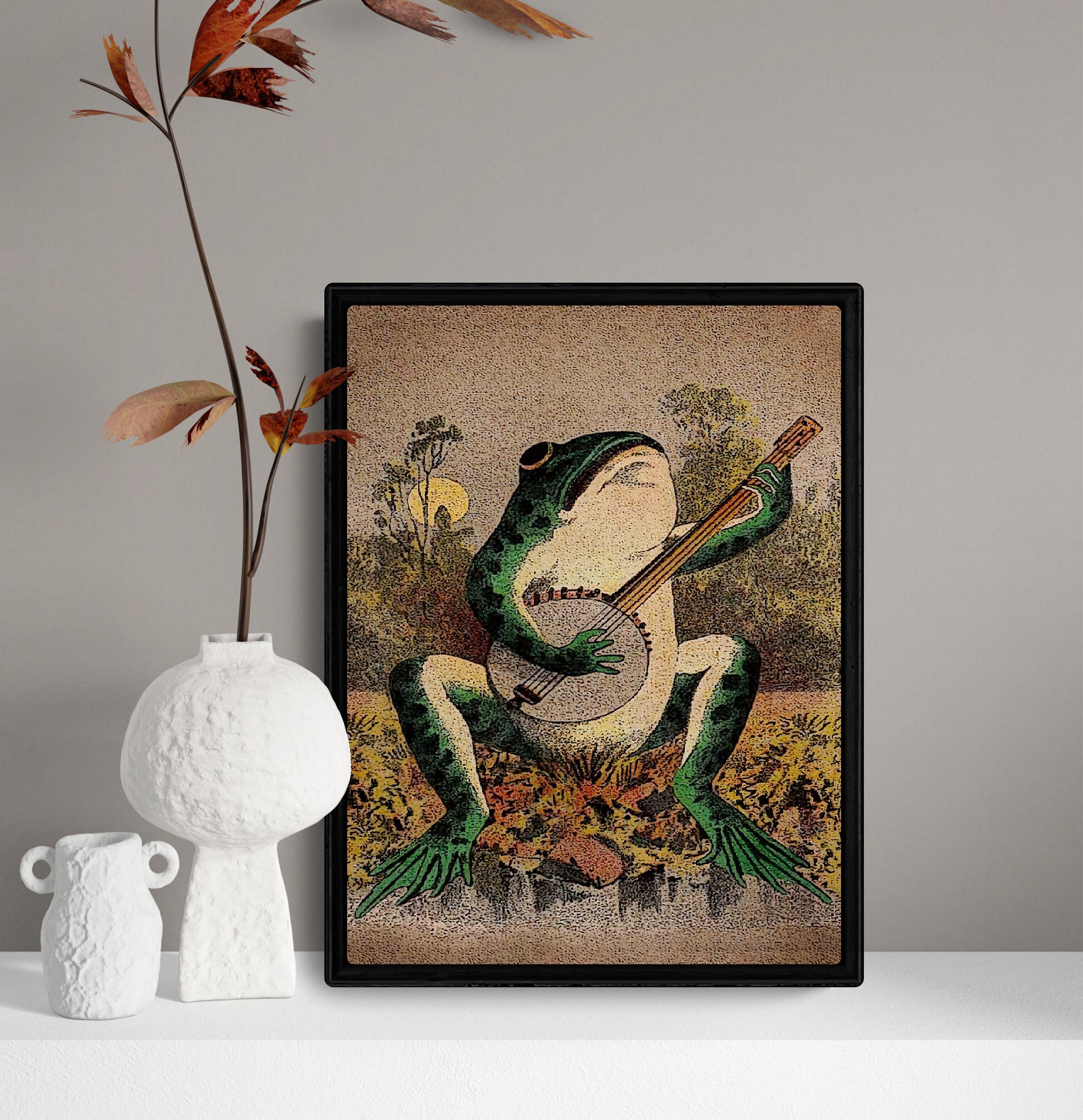 A Frog Playing Banjo in the Moonlight Vintage Poster Art Etsy