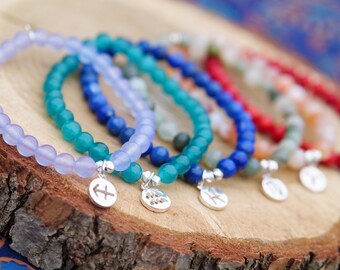 Zodiac Gemstone Bracelets, Personalized Jewelry, Sterling Silver Zodiac Charms, Celestial Jewelry, Astrology Jewelry, Sun Sign, Moon Sign