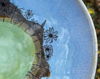 Wildflowers Hand-built Stoneware Serving Bowl