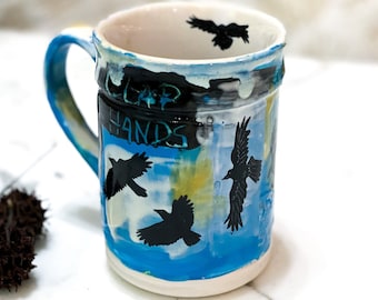 Birds in Flight Graffiti Art Stoneware Mug