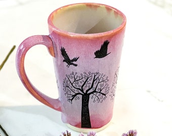 Trees and Birds Stoneware Latte Mug