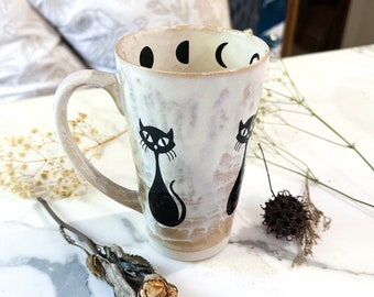 Black Cat and Phases of the Moon Stoneware Latte Mug