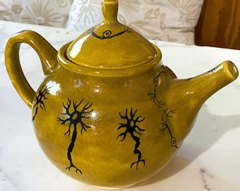 Stoneware Teapot with Neurons in Yellow