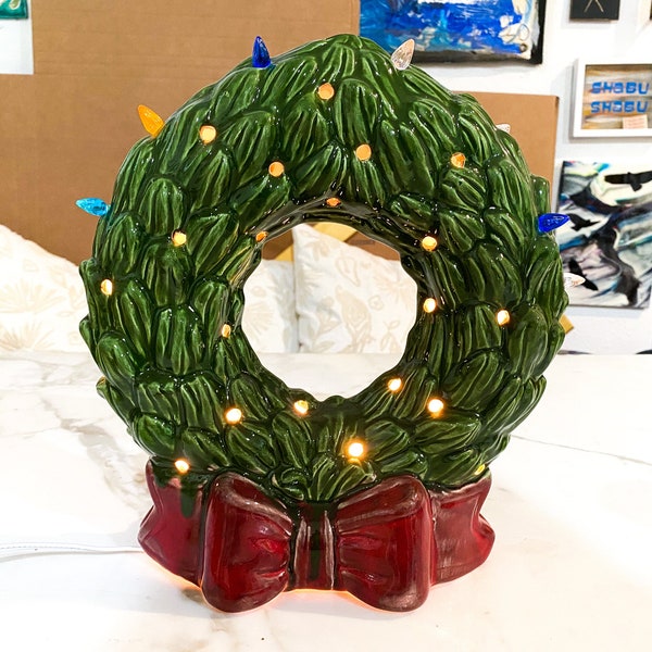 Ceramic Christmas Wreath with Lights