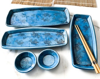 Koi Fish Sushi Set 5 Piece Hand built Stoneware and Stackable