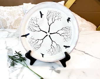 Birds and Trees Wheel Thrown 8.5 inch Stoneware Plate