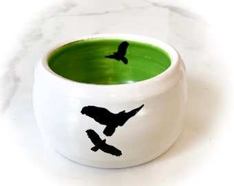 Hand Thrown and Hand Painted Ceramic Bowl with Modern Art birds in Flight Design