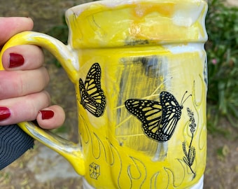 Monarch Butterfly Graffiti Art Stoneware Mug