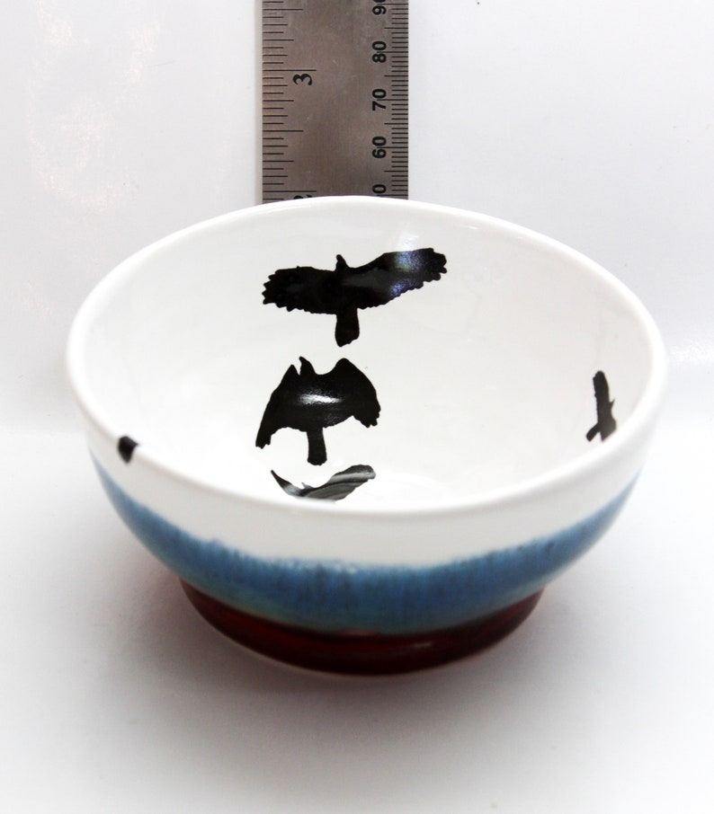 Hand Thrown and Hand Painted Ceramic Bowl with Modern Art birds in Flight Design