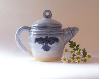 Black Bird Teapot--Thrown Stoneware