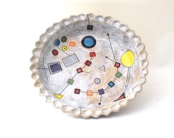 Geometric Abstraction, Press Molded, Stoneware Pie Plate