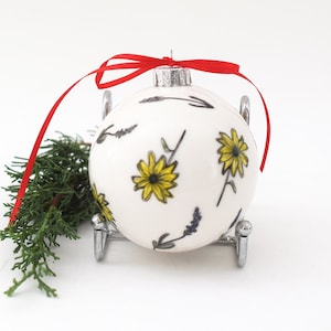 Porcelain Holiday Ball Ornament--Lavender and Black-Eyed Susans
