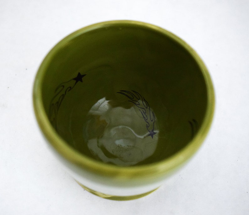Small Green Thrown Bowl with Falling Stars