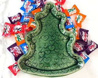 Christmas Tree Candy Dish with Heart Texture