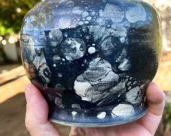 Hand Thrown Bubble Glazed Moon Stoneware Bowl