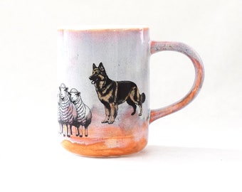 Stoneware Mug with German Shepherd Dogs and Sheep