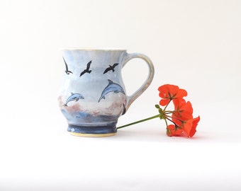 Dolphins and Seagulls Stoneware Mug