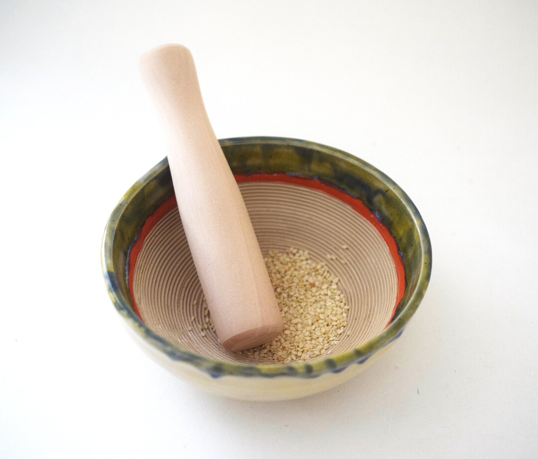 Ceramic Sesame Seed Grinder With Wooden Pestle Etsy