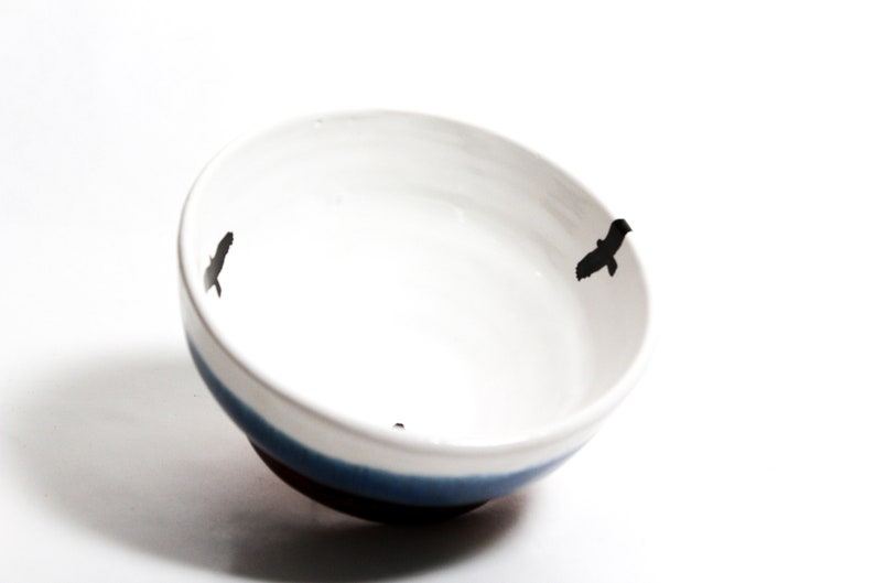 Hand Thrown and Hand Painted Ceramic Bowl with Modern Art birds in Flight Design