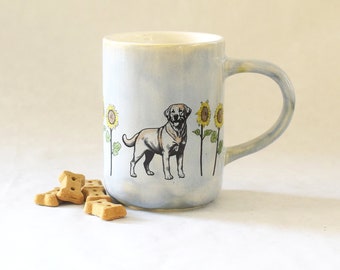 Stoneware Mug with Labradors and Sunflowers