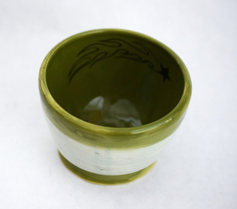 Small Green Thrown Bowl with Falling Stars