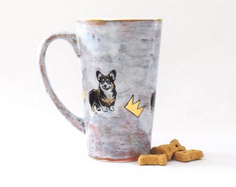 Corgis with Gold Crowns, Stoneware Mug