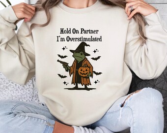 Funny Halloween Frog Sweatshirt, Overstimulated Costume Crew Neck