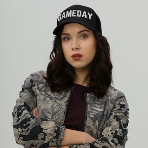 Embroidered Game Day Trucker Hat White Font, Custom Trucker Hat