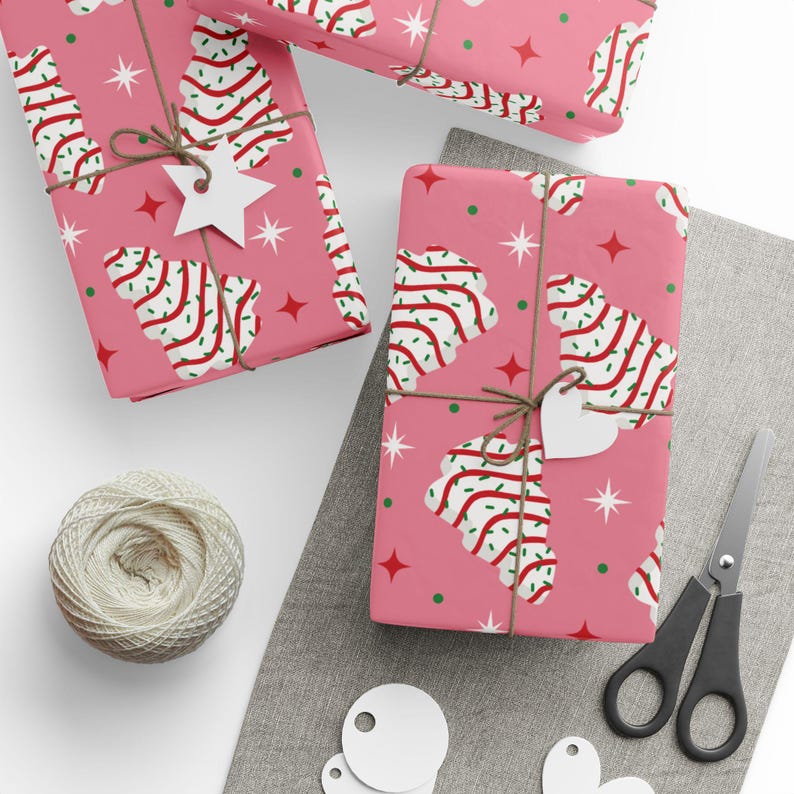 Presentpapper till julgranstårtor | Presentpapper för högtider | Retro julklappspapper | Presentpapper med julmotiv bild 1